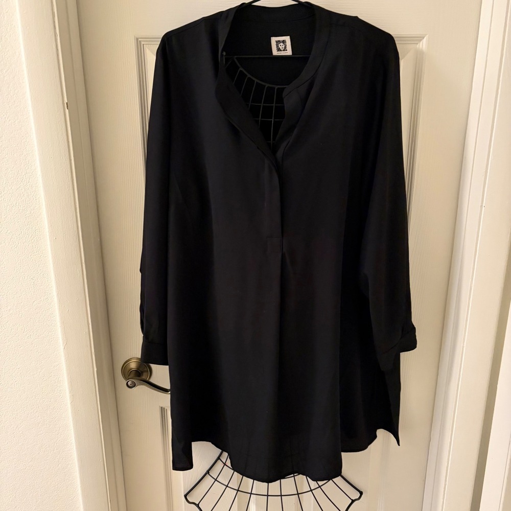 Anne Klein Black Long Sleeve Tunic Top